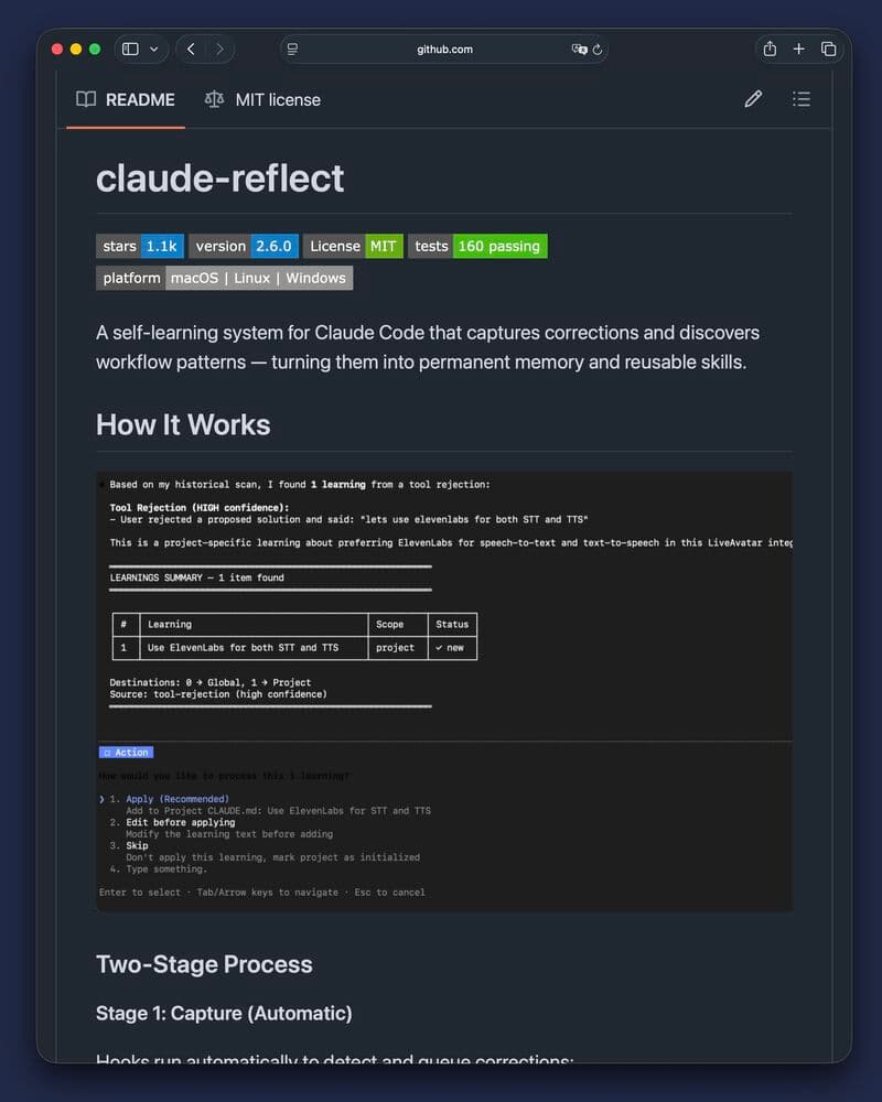 claude-reflect — Memória que aprende com suas correções no Claude Code