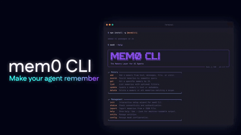 mem0 CLI — Memória de agente em um único comando