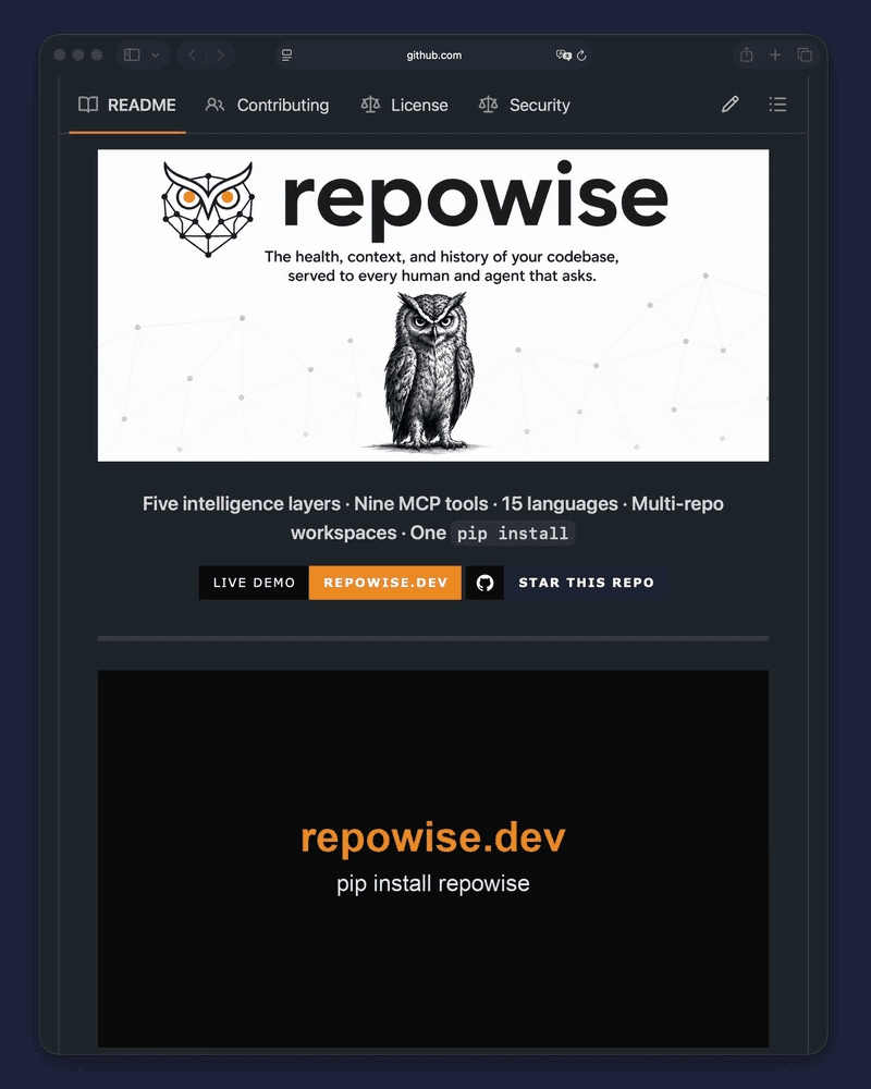 repowise — 27x menos tokens para agentes de código